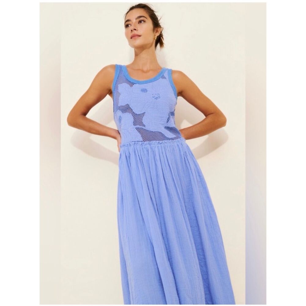 FREE PEOPLE Pearl Floral Maxi dress in Blue Sz Medium NWOT $198 - Picture 2 of 8